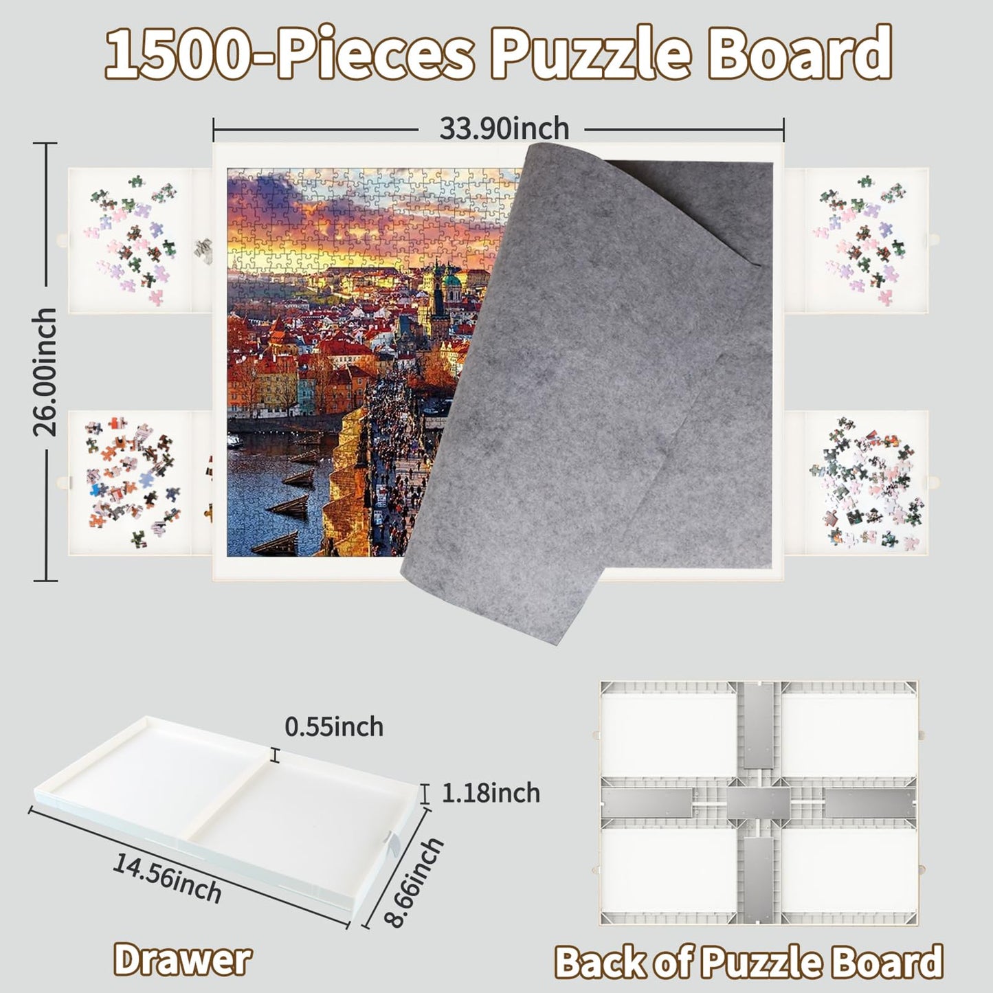 BZseed Detachable Puzzle Board - 1500 Pieces, Removable Design, Plastic, Model: puzzletable01