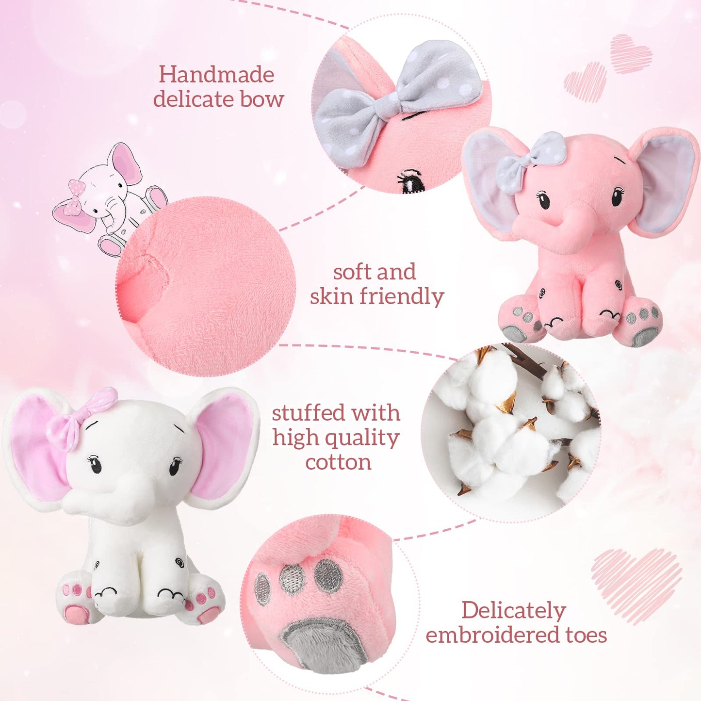 Zomiboo 3Pcs 8' Elephant Stuffed Toys - Cute Plush Animals For Baby Girls & Boys, Nursery Bed Decor