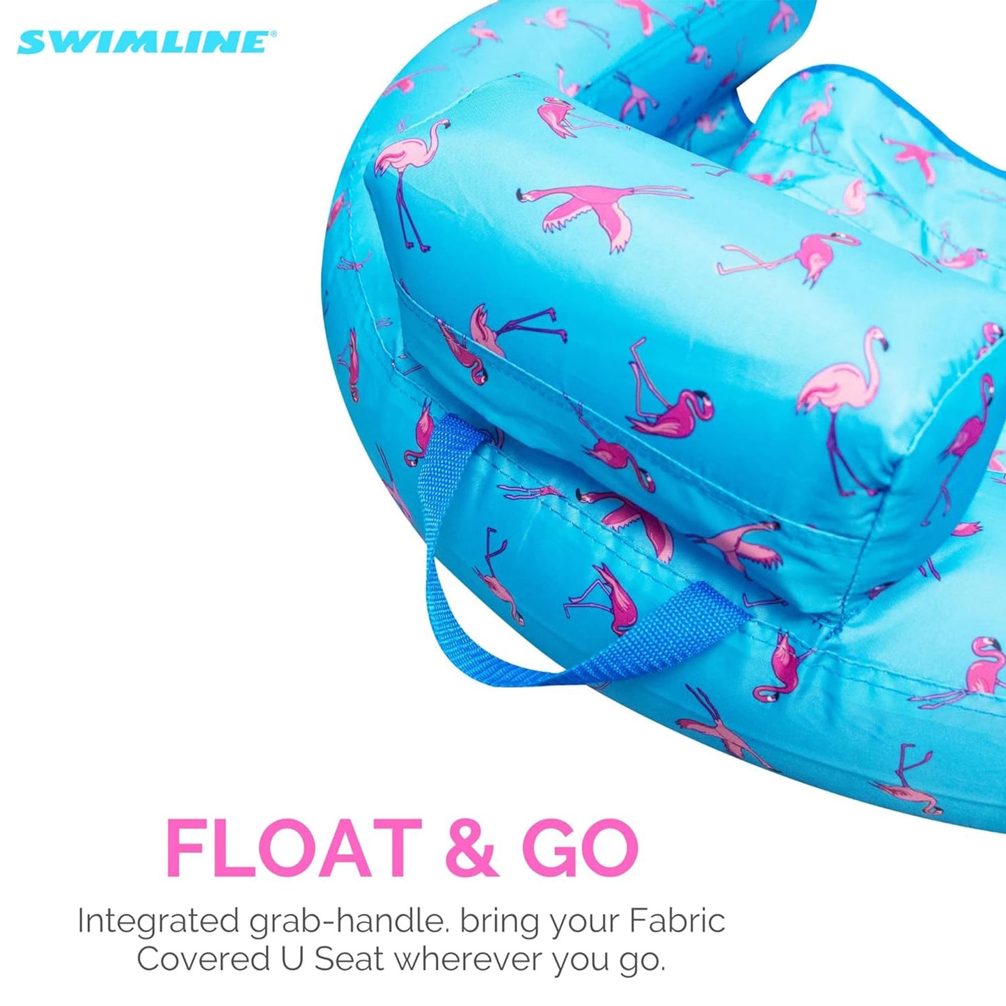 Swimline Original Fabric Covered U-Seat Inflatable Pool Lounger Flamingo Pattern | With Comfortable Sling Seat, Back Rest, And Built In Cup Holder | For Pool, Beach, Lake, And More