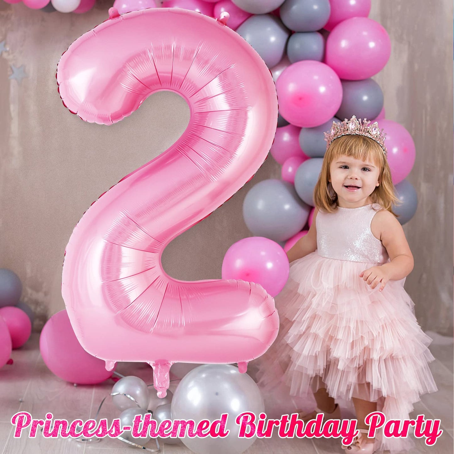 Pink Number 2 Balloon 40 Inch, Big Large Foil Helium Number Balloons, Jumbo Giant Mylar Number 2 Balloons For 2 Second Birthday