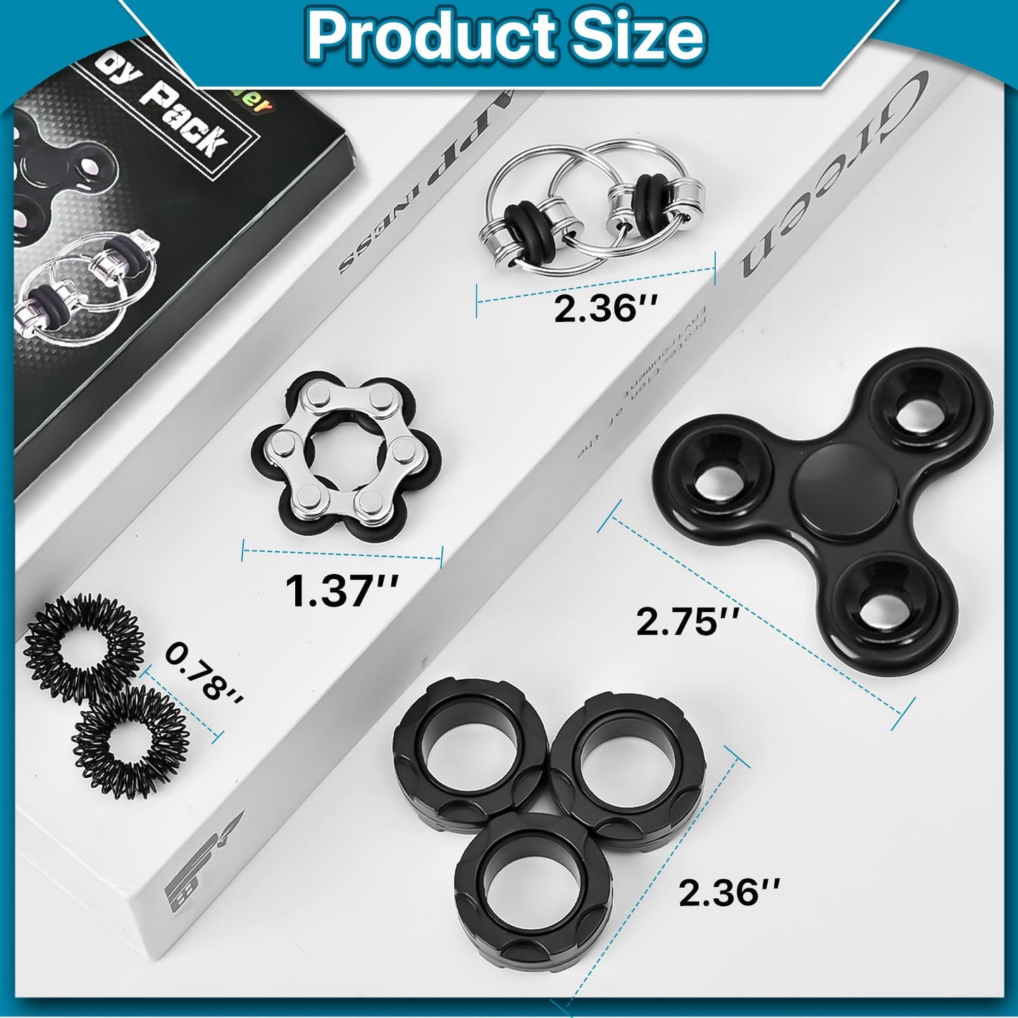 Fidget Toys Adults Pack 6Pcs, Edc Fidgeting Game For Kids Teen Cool Mini Gadget Desk Toys Figette Spinner Figits Rings Classroom Adhd Stress Anxiety Relief Silent Toy Stocking Stuffers Gift For Boys