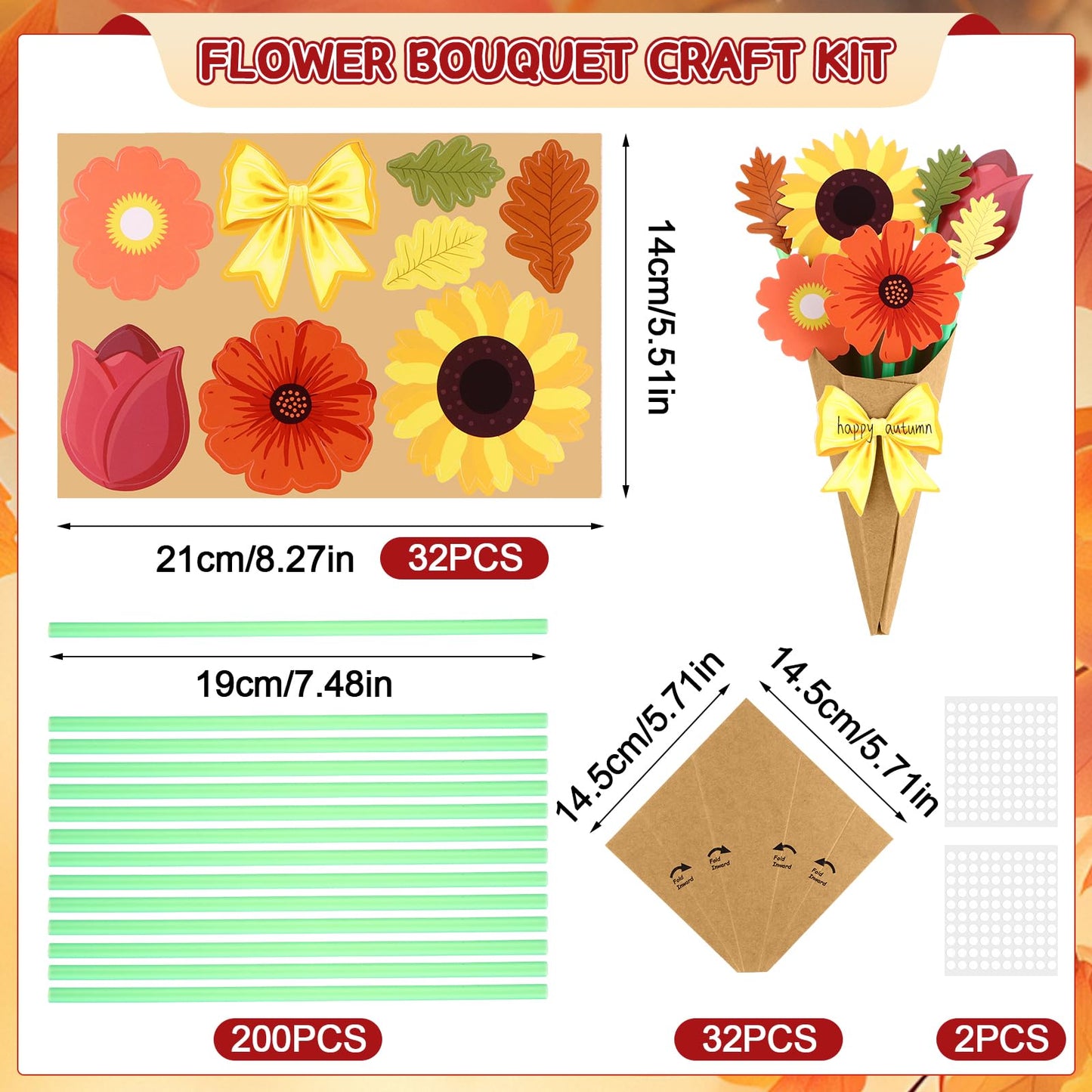 32 Set Thanksgiving Crafts Flower Bouquet Craft Kit DIY Flower Bouquet Kit Fall Florals for Thanksgiving School Classroom Home F