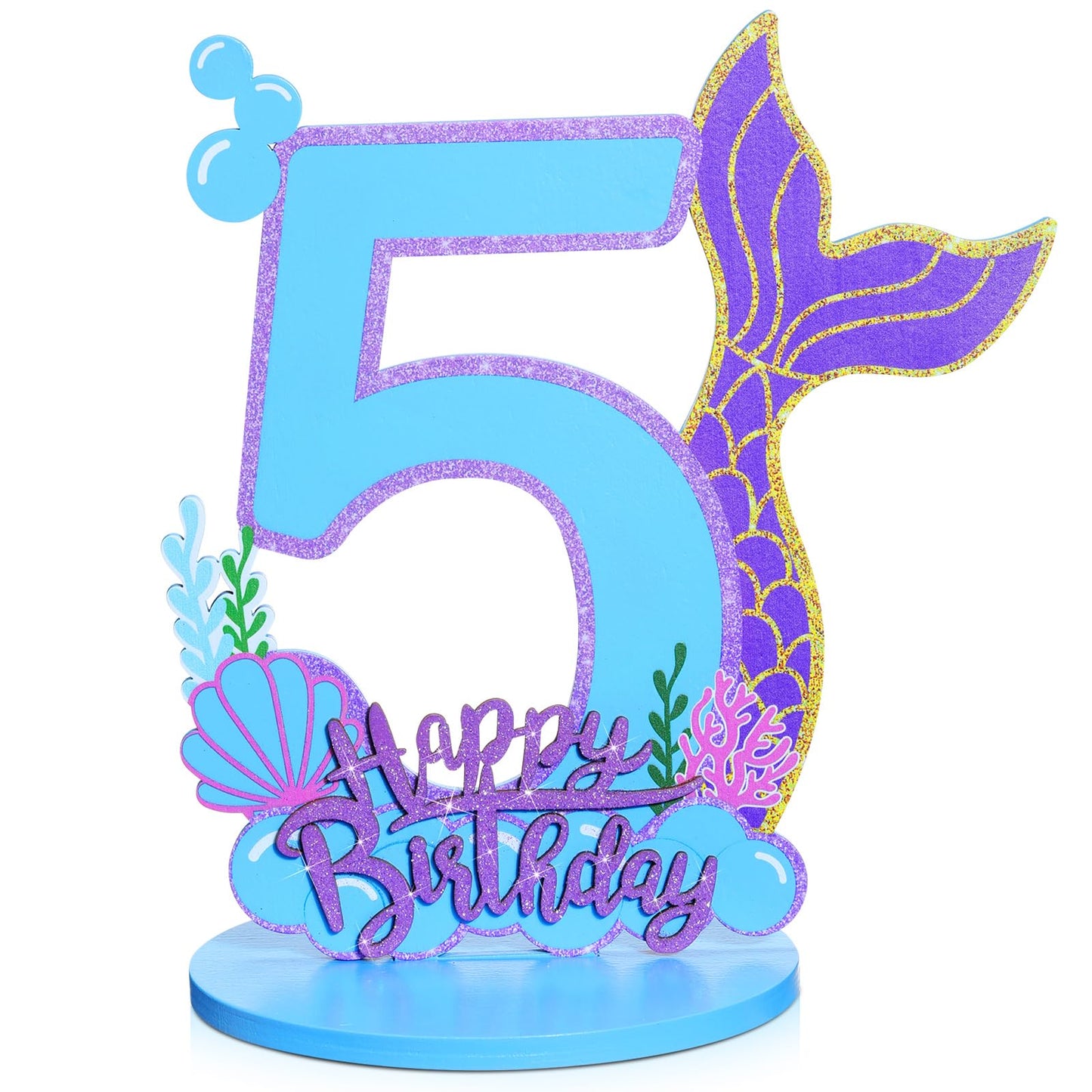 Mermaid Birthday Number Sign Centerpiece for Girls Wooden Mermaid Party Number Table Sign Decoration Supplies for Birthday Anniv