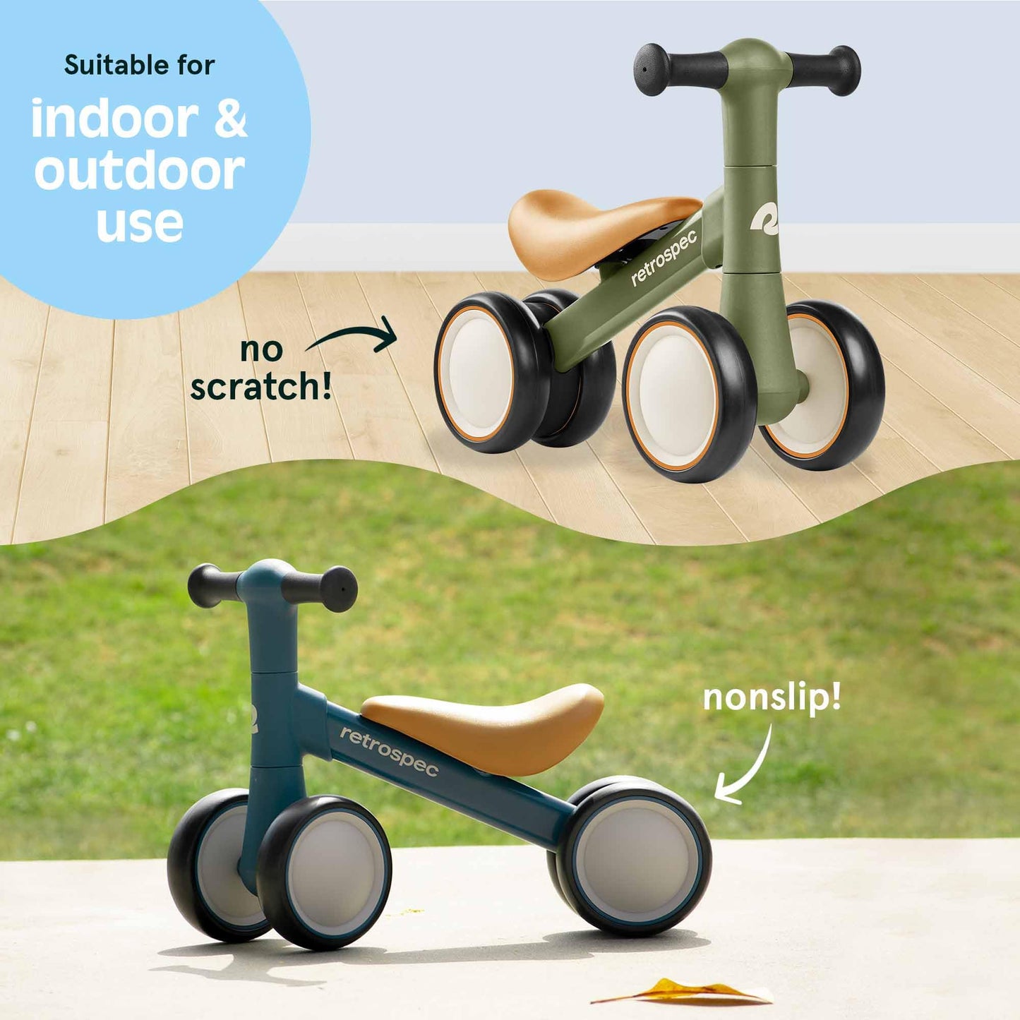 Retrospec Cricket Baby Walker Balance Bike With 4 Wheels For Ages 12-24 Months - Toddler Bicycle Toy For 1 Year Old’S - Ride On Toys For Boys & Girls, Olive Drab