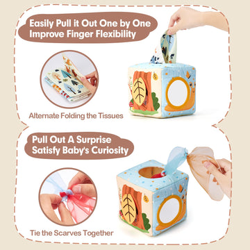 Hahaland Baby Tissue Box Toy - Baby Toys 6-12 Months Montessori Toys For 6 Month Old Must Haves - Boy Girl Shower Gifts For Babies 6 9 12 18 Months Old Easter Basket Stuffers