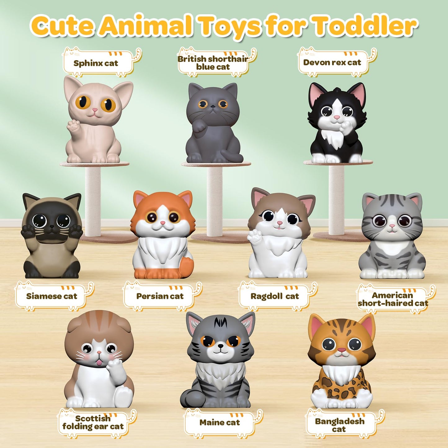 Learning Toy For Toddlers 1 2 3 Year Old, 20 Pcs Cat Toys For Kids, Counting, Matching & Sorting Montessori Educational Sensory Toys, Christmas Birthday Easter Gift For Baby Boy Girl 1-3