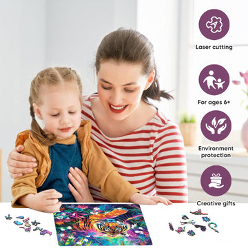 Qiuenisray Wooden Puzzles For Adults,Tiger Wooden Jigsaw Puzzles 200Pcs,11.2X11.2In,Medium,Unique Shape Animal Adult Puzzles,Irr