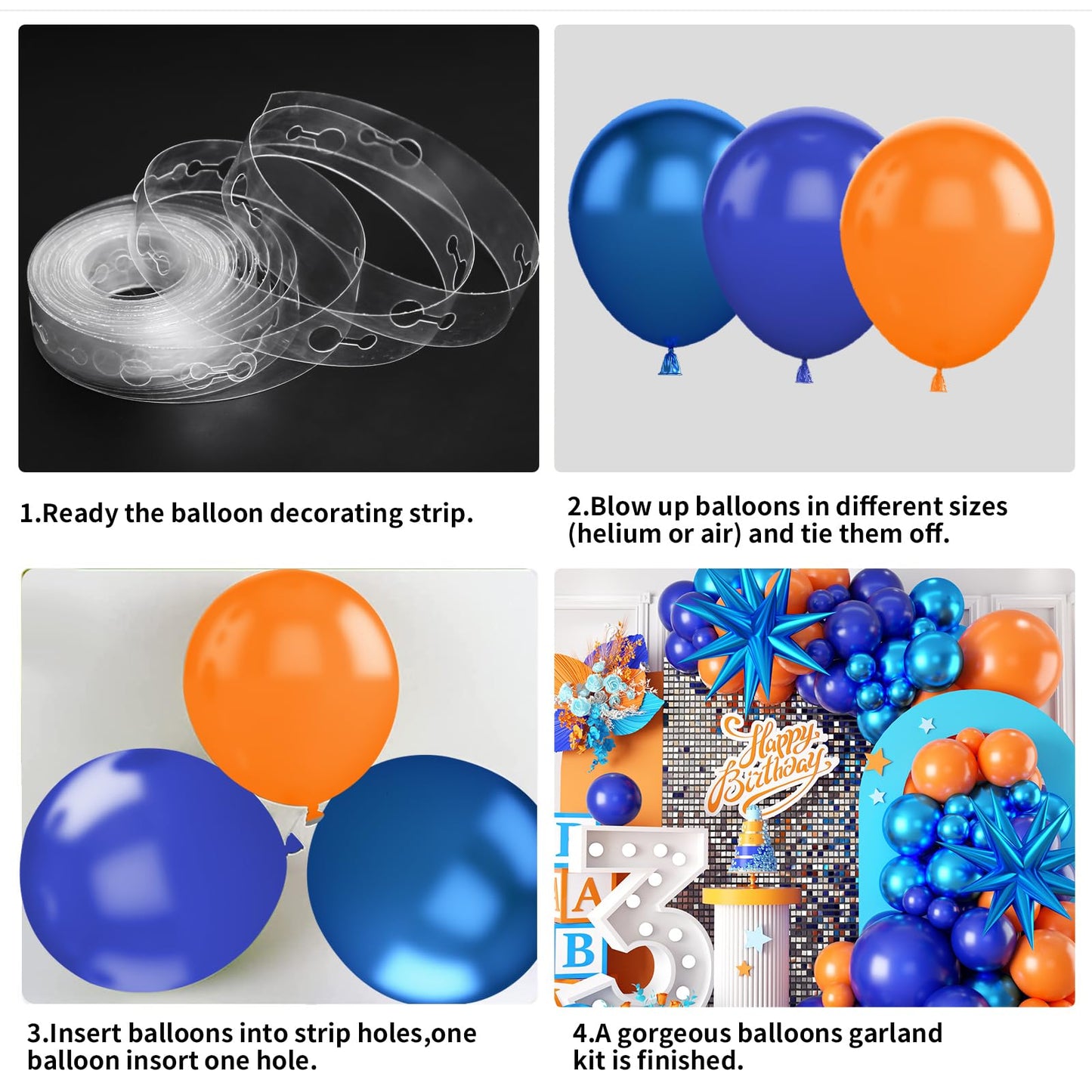 Orange Blue Balloon Garland Arch Kit,Orange And Royal Blue Balloons With Star Foil Balloons For Birthday Decoration Wedding Baby Shower Engagement Diy De