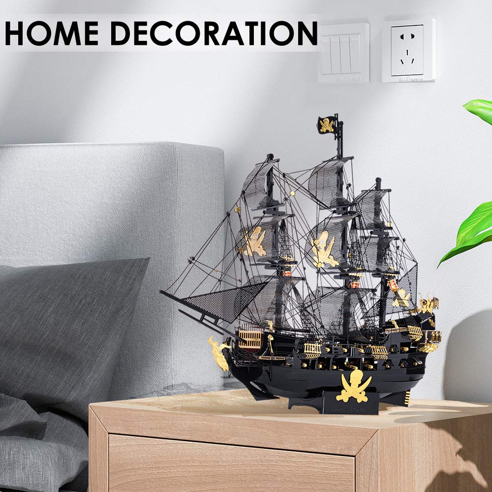 Piececool 3D Puzzles For Adults, Black Pearl Pirate Ship Metal Model Kits, 3D Watercraft Model Building Kit, Diy Craft Kits For Family Time, Great, 307Pcs