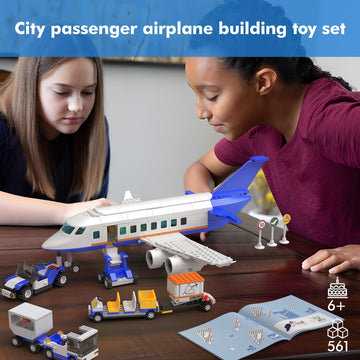 City Passenger Airplane Building Set, Compatible With Lego Plane Blocks Toy, With Plane Trailer, Luggage Truck, Fun Airport Idea