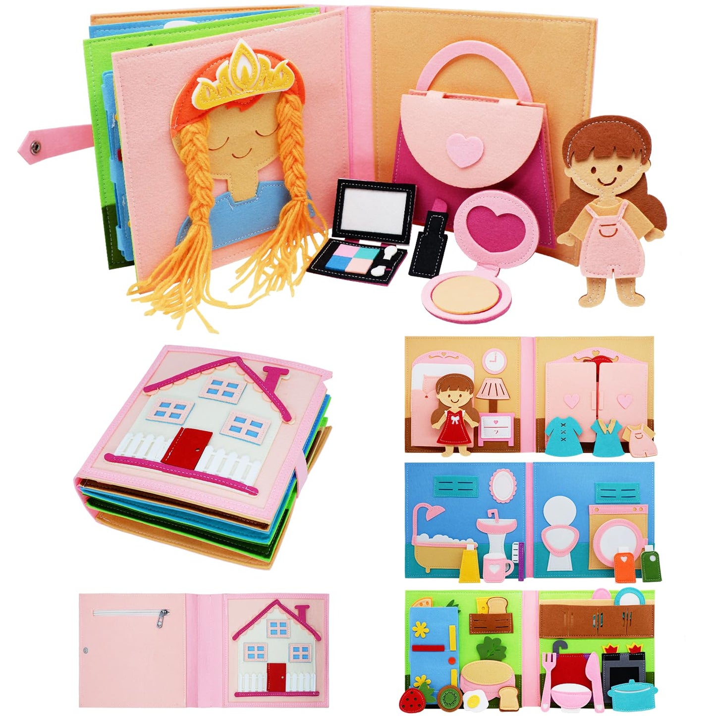 Montessori Felt Busy Book Toddlers Quite Book Preschool Early Learning Educational Travel Toys For Kids Age 3 4 5 6 Years Autism Sensory Cloth Book Daily House Activity Story Book Girls Easter Gift