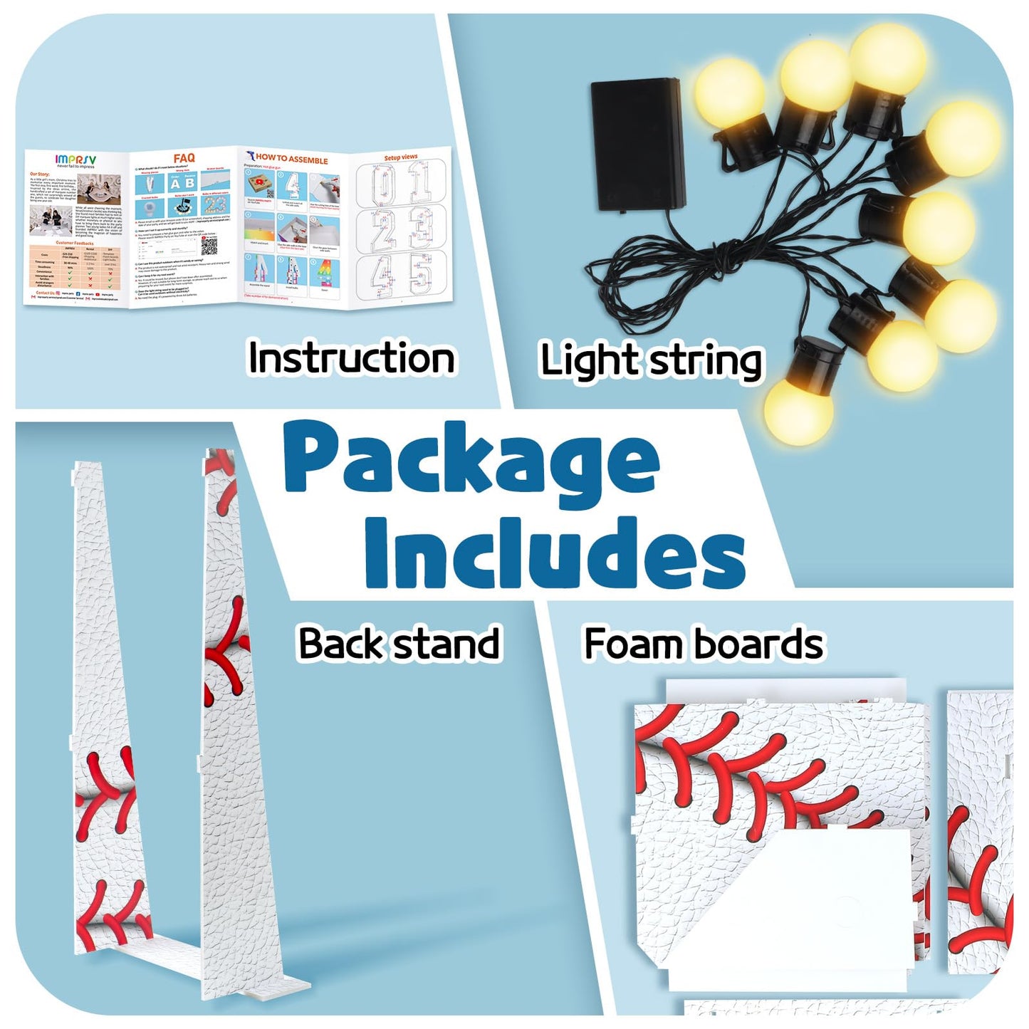 Marquee Numbers Baseball Birthday Decorations: 3Ft Large Party Decor Boy 2Nd 12Th Big Light Up Cardboard Number 2