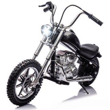 Joywheels 36V Electric Motorcycle For Kids, 350W Motor Electric Dirt Retro Bike With Headlights, Leather Seat, Max Speed Up 13.6