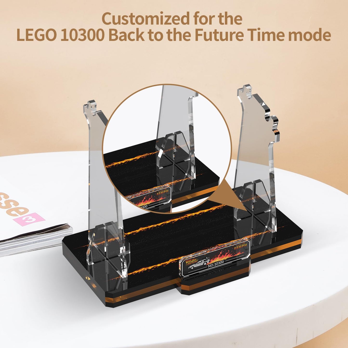 Naocard Acrylic Display Stand For (Back To The Future Time Machine Lego 10300) Car Building Block Model, Customised Collection C