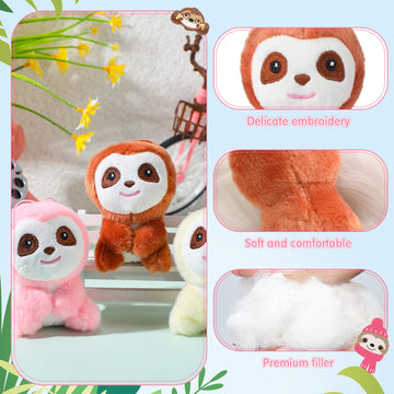 9 Pcs Mini Sloth Stuffed Animal Sloth Birthday Party Supplies Small Baby Shower Sloth Gifts Soft Huggable Adorable Jungle Animal Plush Toys Set For Party Favors Award 4 Inches (Brown, Pink, Beige)