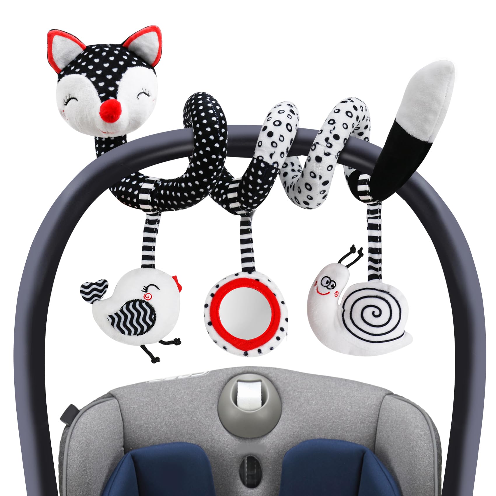 Baby Carseat Toy Black & White Rattle Spiral Hanging Activity Stroller Toy For Newborns Boys And Girls, Quality Baby Gifts For B