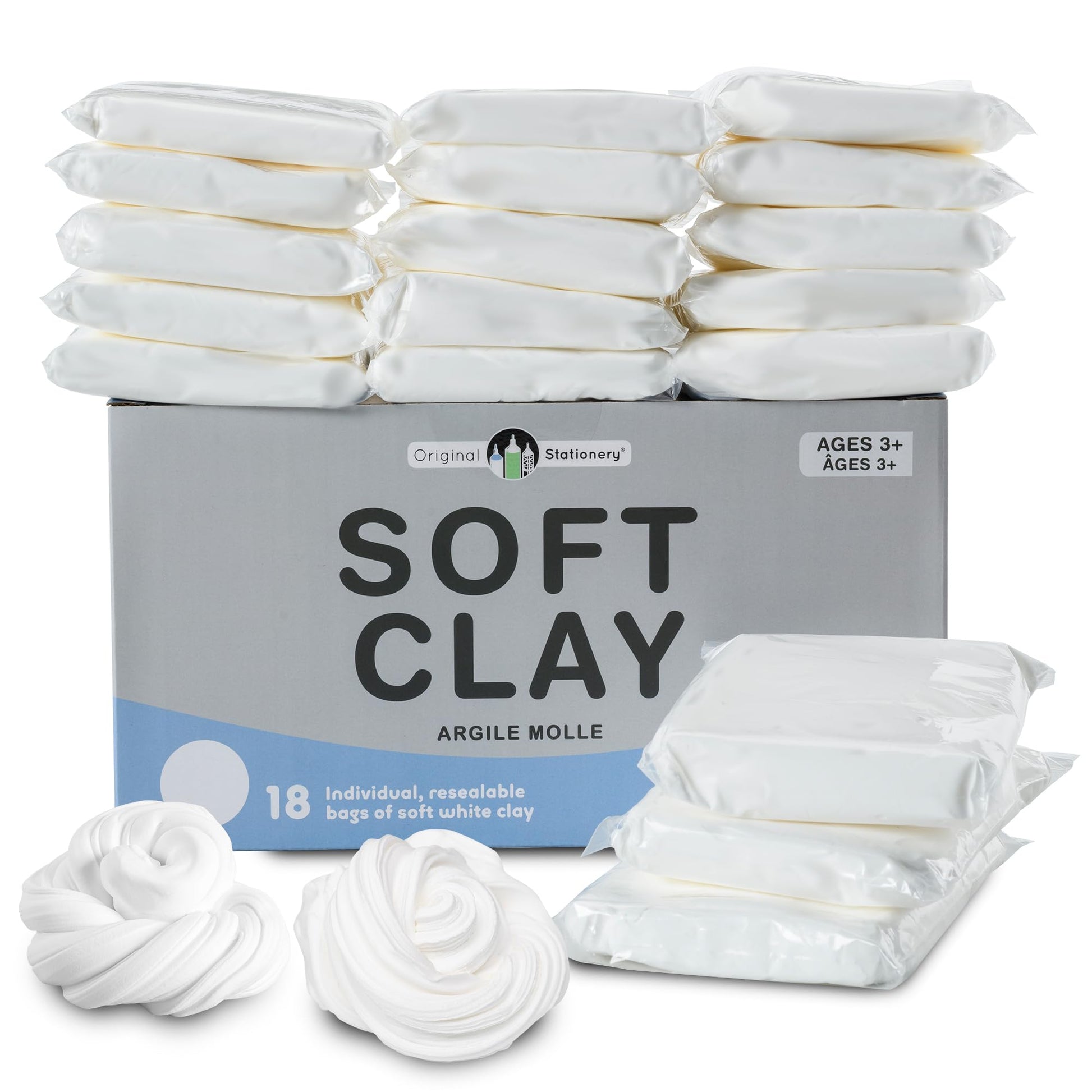Original Stationery Soft Clay for Slime, XL White Modeling Clay for Art Crafts & Slime Fun, Add to Glue & Shaving Foam to Make B