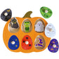 UURM Halloween Pumpkin Wooden Peg Puzzle for Toddlers, 6 Colors & Shape Matching Pieces, Montessori Educational Toy for Fine Mot