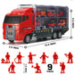 19 Pcs Fire Truck with Firefighter Toy Set, Mini Die-cast Fire Engine Car in Carrier Truck, Mini Rescue Emergency Double Side Tr