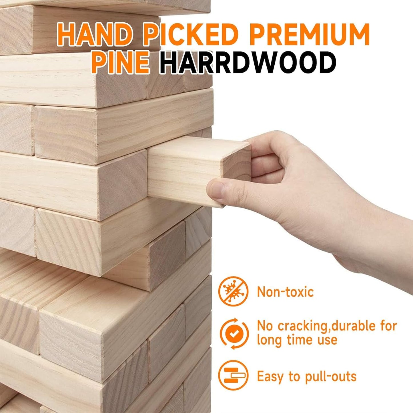 Nattork Giant Tumbling Tower (Stack From 2.16Ft To 5+ Ft), Wood Stacking Giant Blocks Game| Made From Premium Pine Wood| Ideal F