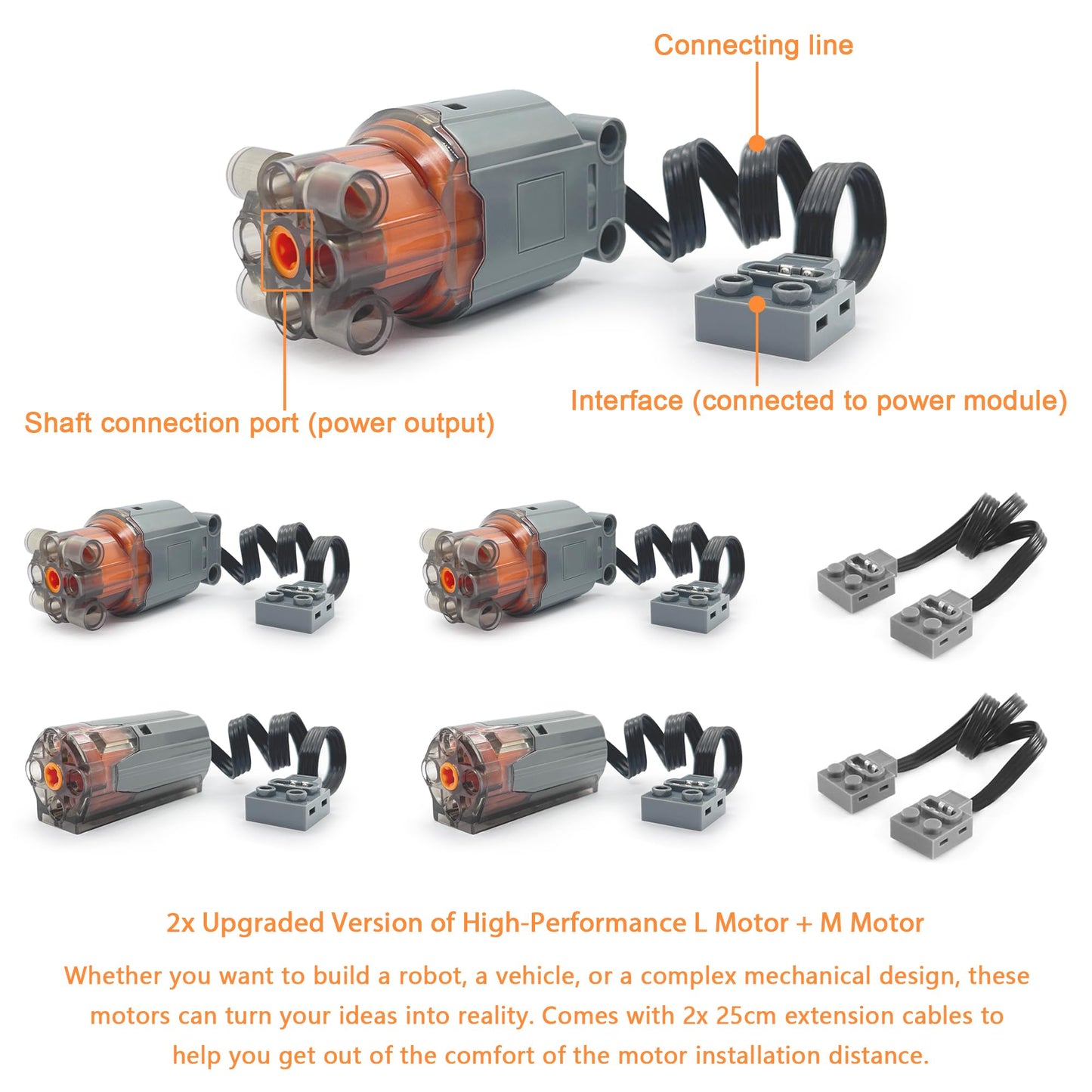 Qter Power Function Motor Kit, 4X Motor(2M+2L), Remote Control, Battery Box, Extension Wires, App Control, Building Blocks Acces