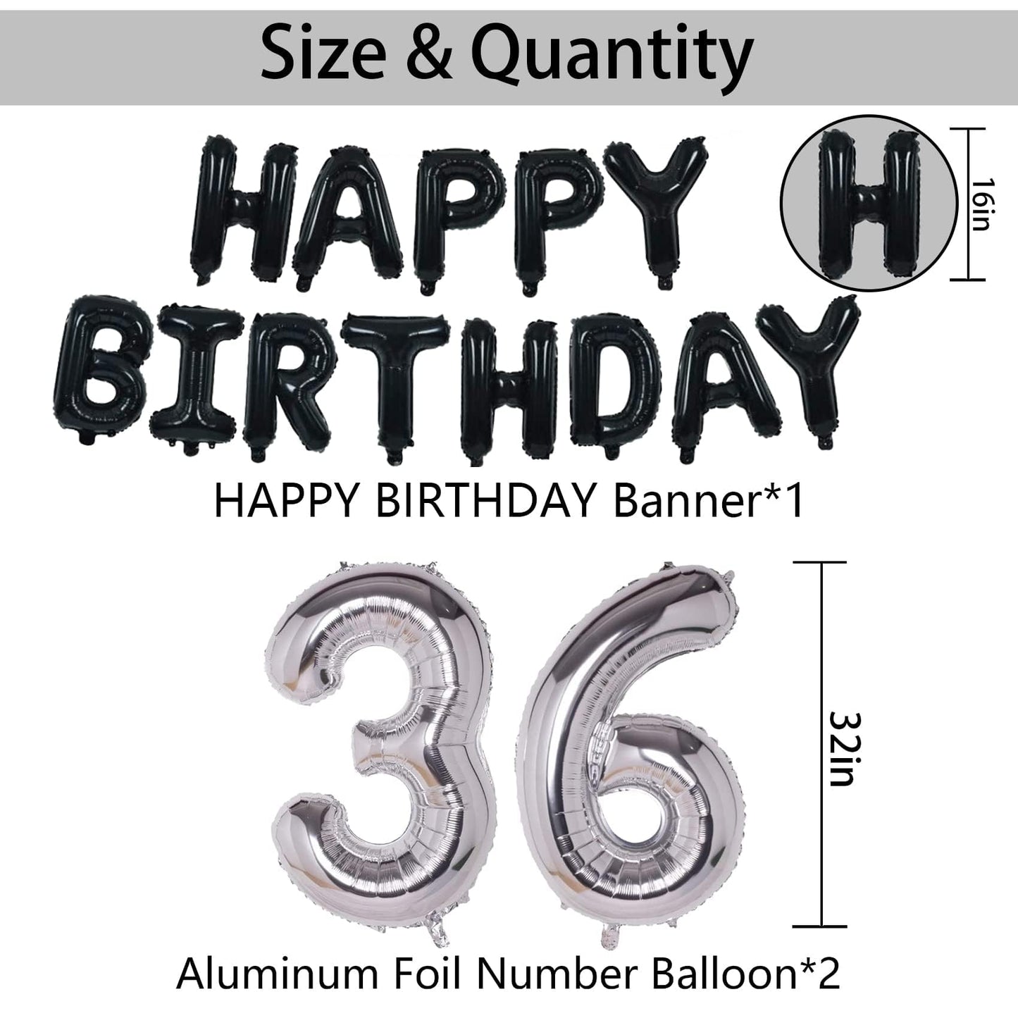 Naninuneno 36Th Black Silver Birthday Party Decorations For Men Women, Happy 36 Birthday Party Supplies With Black Happy Birthda