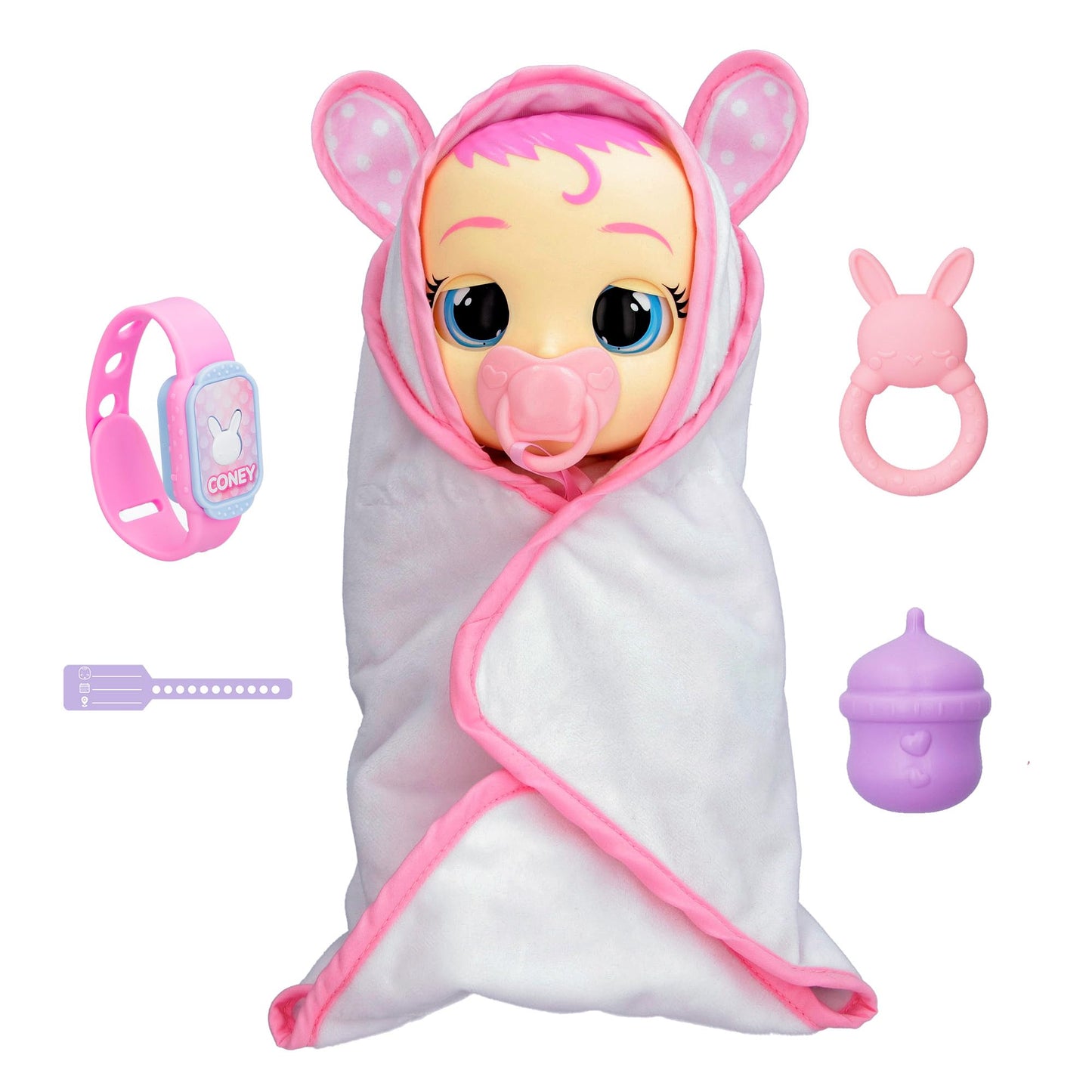 Cry Babies Newborn Coney Doll - Interactive Baby Doll with 20+ Sounds, Multicolor, Model 911284, Ages 18M+