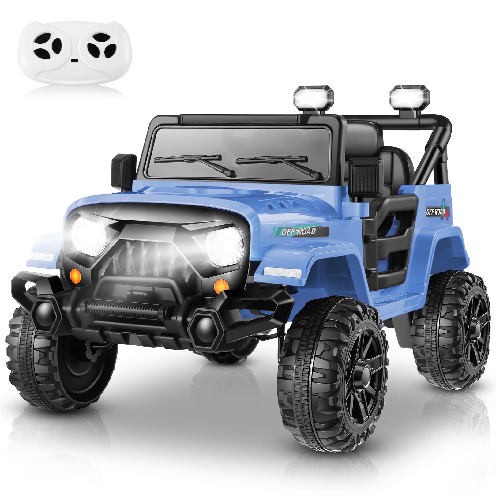 Hikole Kids Ride On Car Truck, 12 Volt Kids Electric Jeeps With Remote, Battery Powered Cars For Kids, 3 Speeds, Music Bluetooth, Safty Belts, Led Lights, Idea Gifts For Boys, Slate Blue