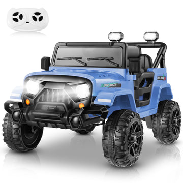 Hikole Kids Ride On Car Truck, 12 Volt Kids Electric Jeeps With Remote, Battery Powered Cars For Kids, 3 Speeds, Music Bluetooth, Safty Belts, Led Lights, Idea Gifts For Boys, Slate Blue