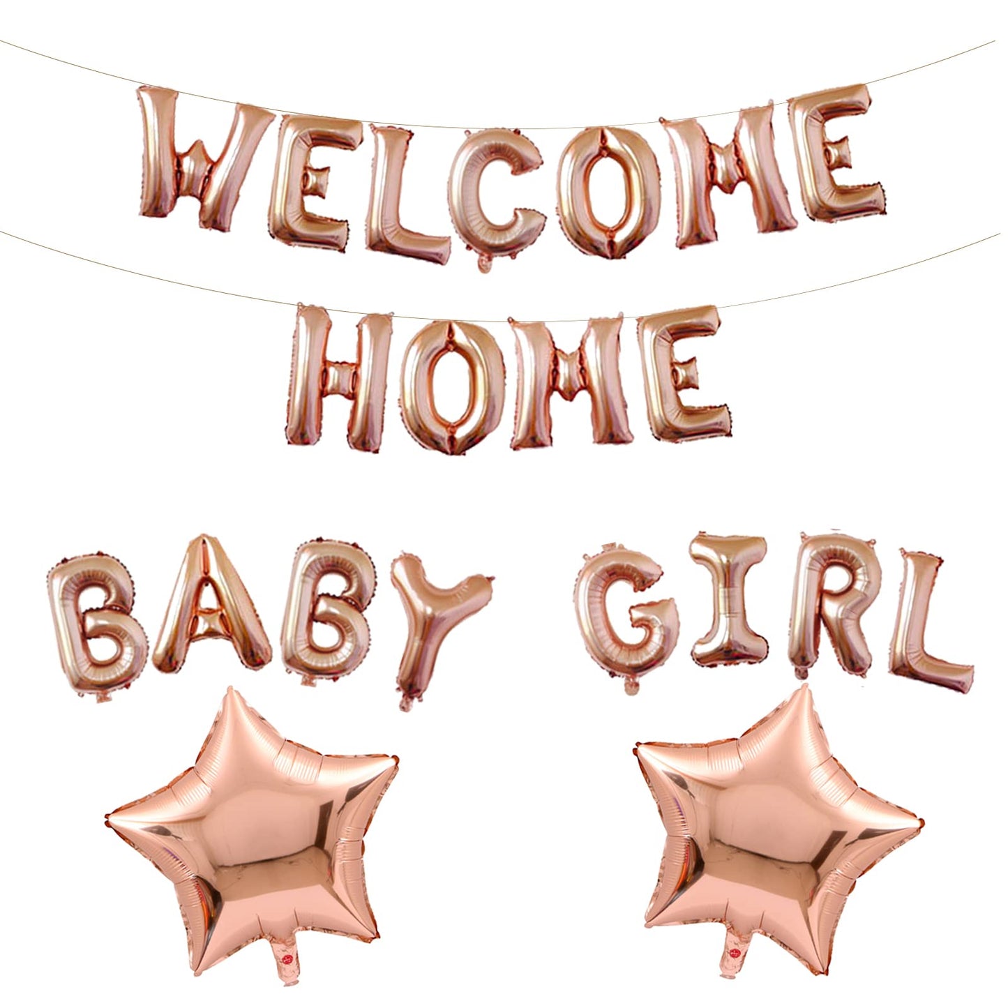 Welcome Home Baby Girl Letter Balloon Banner With Star Foil Balloons For Newborn Baby Girl Baby Shower Home Family Party Decorat