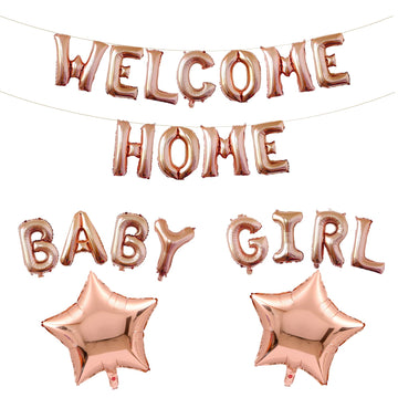 Welcome Home Baby Girl Letter Balloon Banner With Star Foil Balloons For Newborn Baby Girl Baby Shower Home Family Party Decorat
