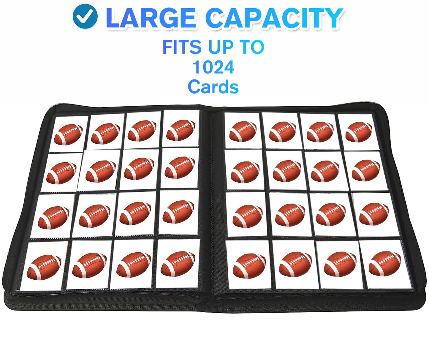 16 Pocket Card Binder  1000+ enhanced Zip Trading Card Binder  Double Sided Pocket Card Binder Album  Ringless Card Folder for MTG  TCG  Sports Card (Blue  16Pockets)