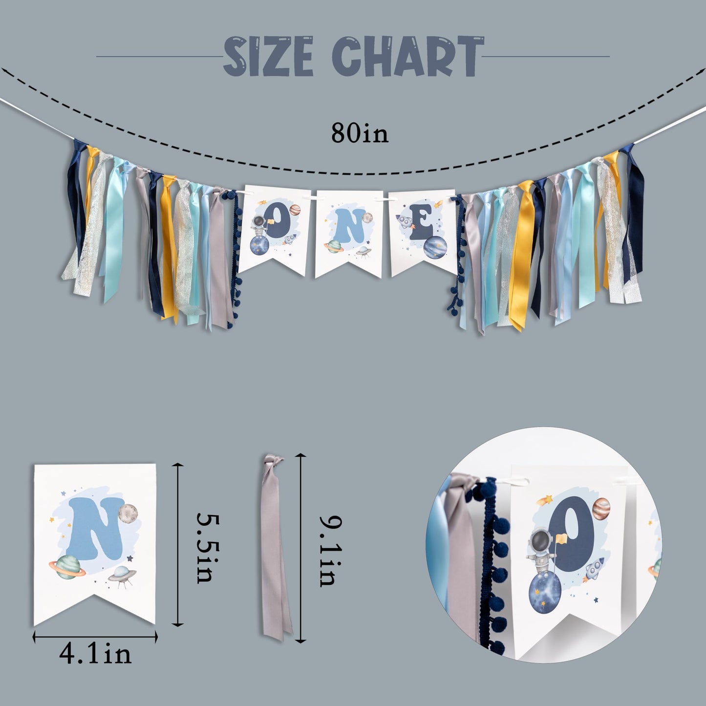 VANGNING Outer Space HighChair Banner - First Trip Around The Sun Birthday Decorations,Space Theme 1st Birthday Gifts for Boys 1