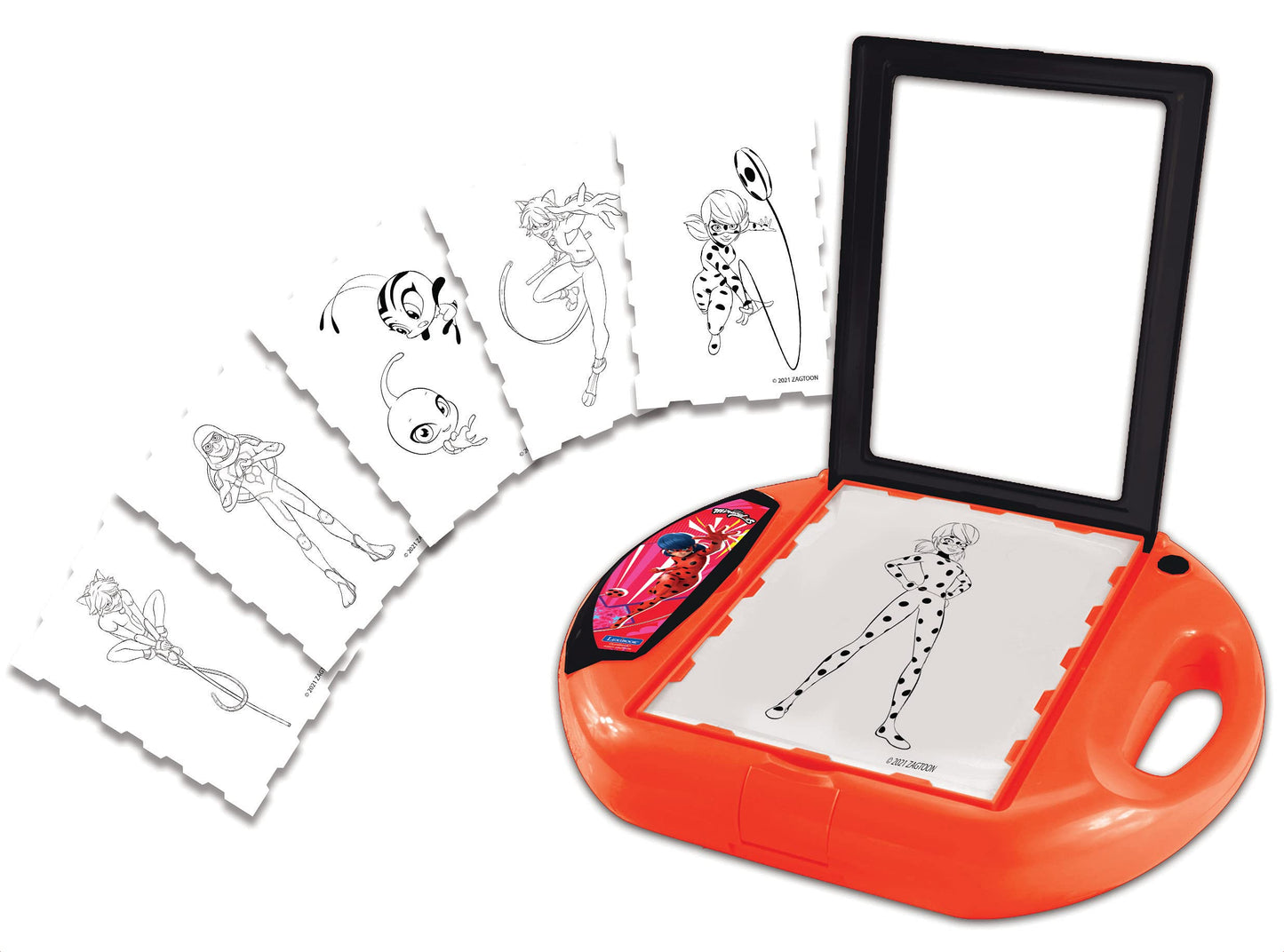 Lexibook, Miraculous Ladybug Cat Noir, Drawing Projector, 4 Stamps, 10 templates, Lighting Screen, 1 Pen Included, Artistic and