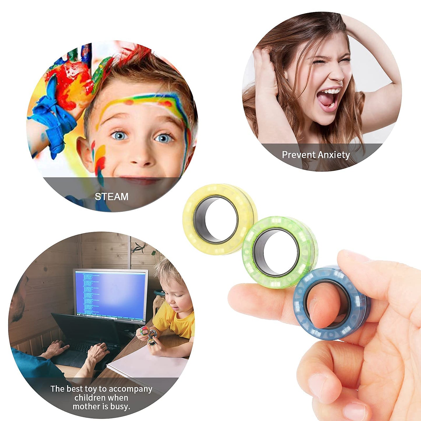 (6PCS) Magnetic Rings Fidget Toy Set  Idea ADHD Fidget Toys  mature-themed Fidget Magnets Spinner Rings for Anxiety Relief Therapy  Fidget Pack Great Gift for mature-themeds Teens Kids