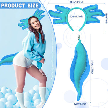 Alaxciax Axolotl Headband and Tail, Axolotl Costume Accessories Set Axolotl Gifts for Women Christmas Birthday Halloween (Blue)