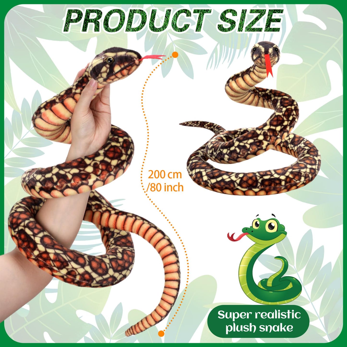 GDZRDFLH Stuffed Snake Animal, 80 in Stuffed Snake Plush,Large Giant Stuffed Animals Snake, Lifelike Plush Snake Cute Stuffed An