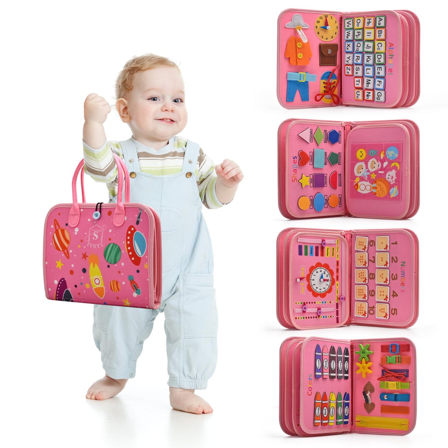 Ssoza Montessori Busy Board - Busy Board For Toddlers 3-5 Years Old - Toddler Learning Activities For Travel, Road Trip - Educat