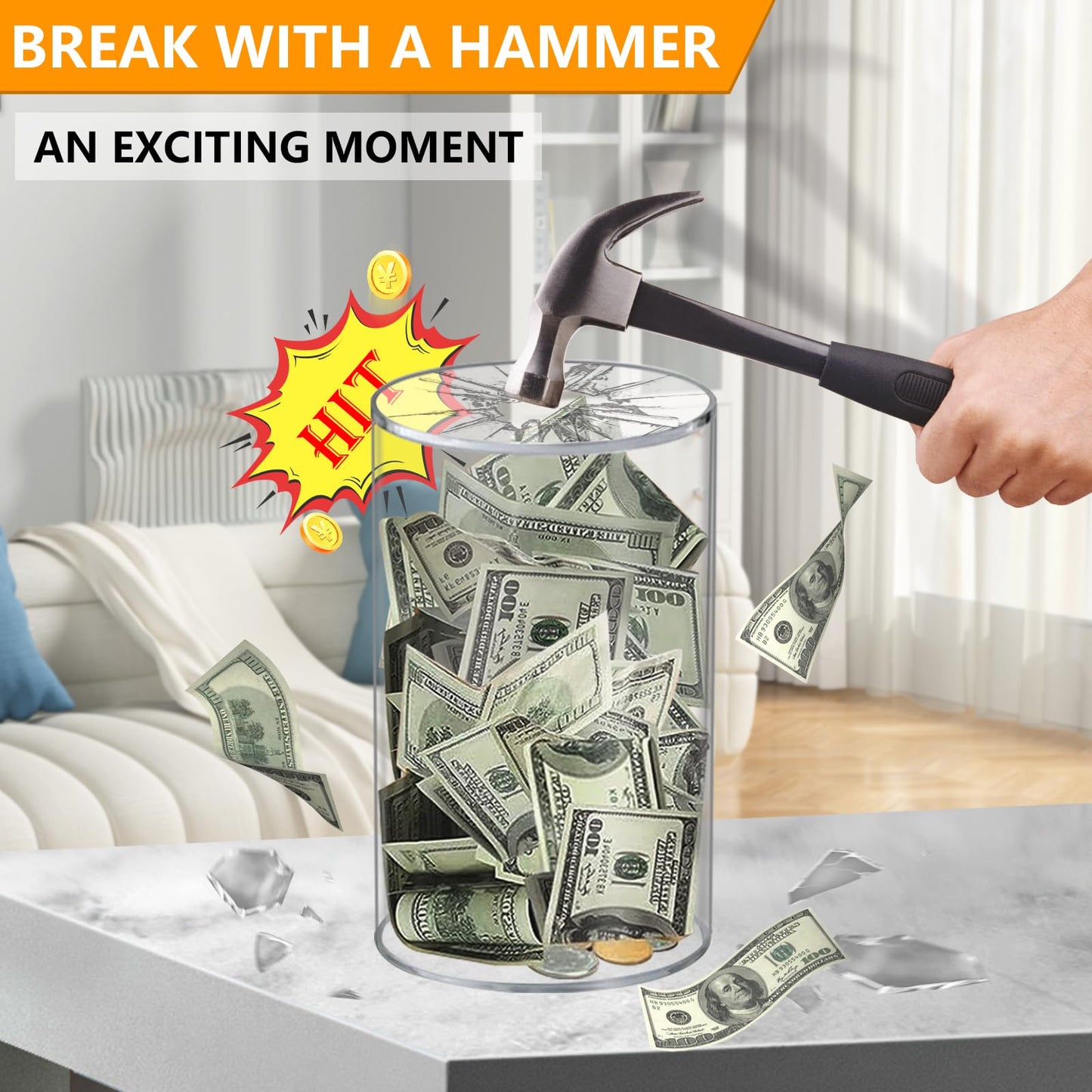 Clear Piggy Bank For Adults Kids, Transparent Money Bank For Cash Savings And Coin Savings, Acrylic Clear Money Box That Must Be