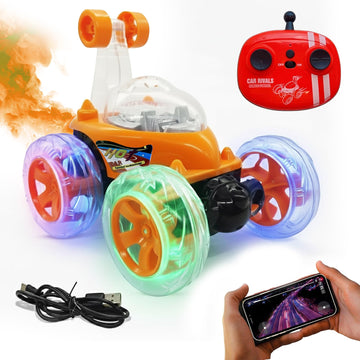 Zivvy Stunt Racing Car Red | Forward/Backward & Left/Right Steering | Led Lights, Music & Spray Effect | Bluetooth Control | Rec