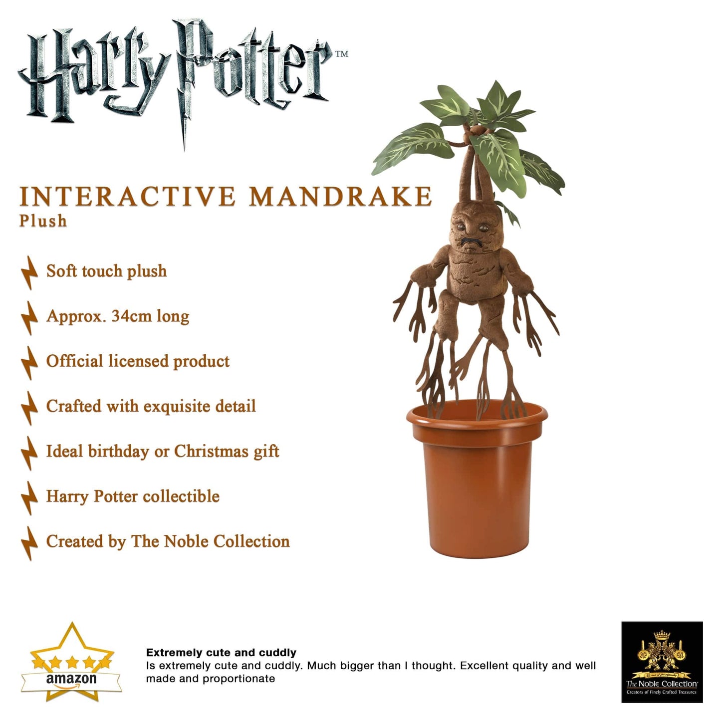 The Noble Collection Harry Potter Electronic Plush Mandrake, 30cm, Multicolor, Model NN8603, Polyester Plastic