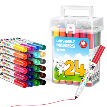 Joycat 24 Count Washable Markers For Kids, 24 Colors Washable Markers Set With Carrying And Storage Case, Coloring Marker Bulk For Boys Girls, School Classroom Supplies
