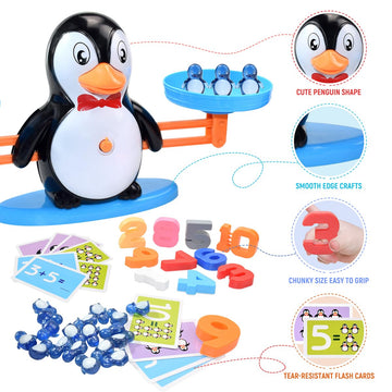 Bakam Penguin Balance Scale & Number Counting Blocks Games For Kids Ages 3-5, Montessori Math Games For Kids 5-7, Preschool Kindergarten Learning Activities, Stem Educational Toys For 3+ Year Old