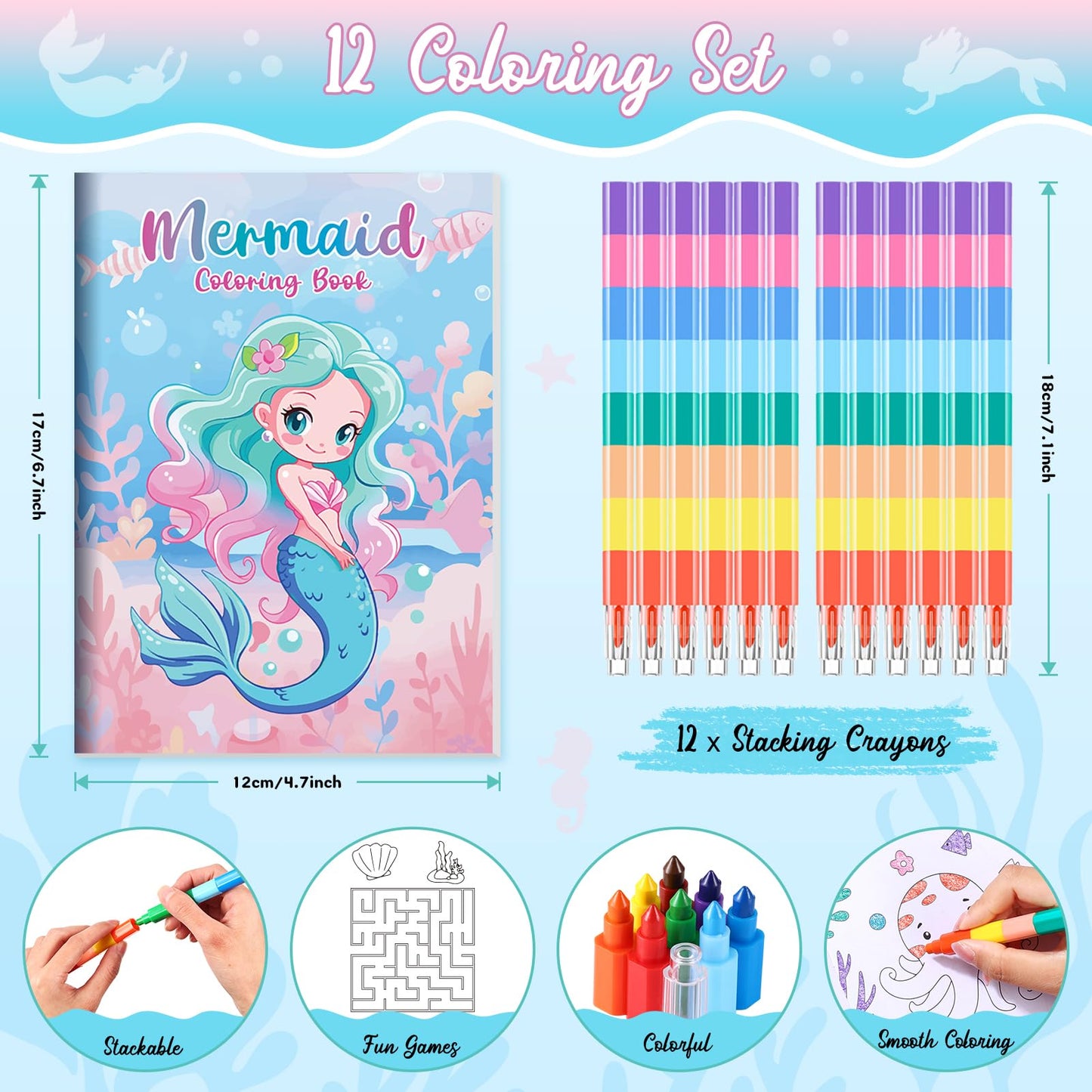Ben Louis 24 Mermaid Mini Coloring Books With 24 Stacking Crayons Little Mermaid Theme Party Favors Activity Books In Bulk For K
