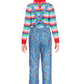 Besserbay Halloween Girls Blue Scary Jumpsuit Horror Killer Doll Front Pocket Clothes Overalls With Striped Shirt 4 Years