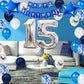 15Th Birthday Party Decoration For Boys, Happy Birthday Banner Blue Number 15 Birthday Balloons 15Th Birthday Latex Confetti Bal