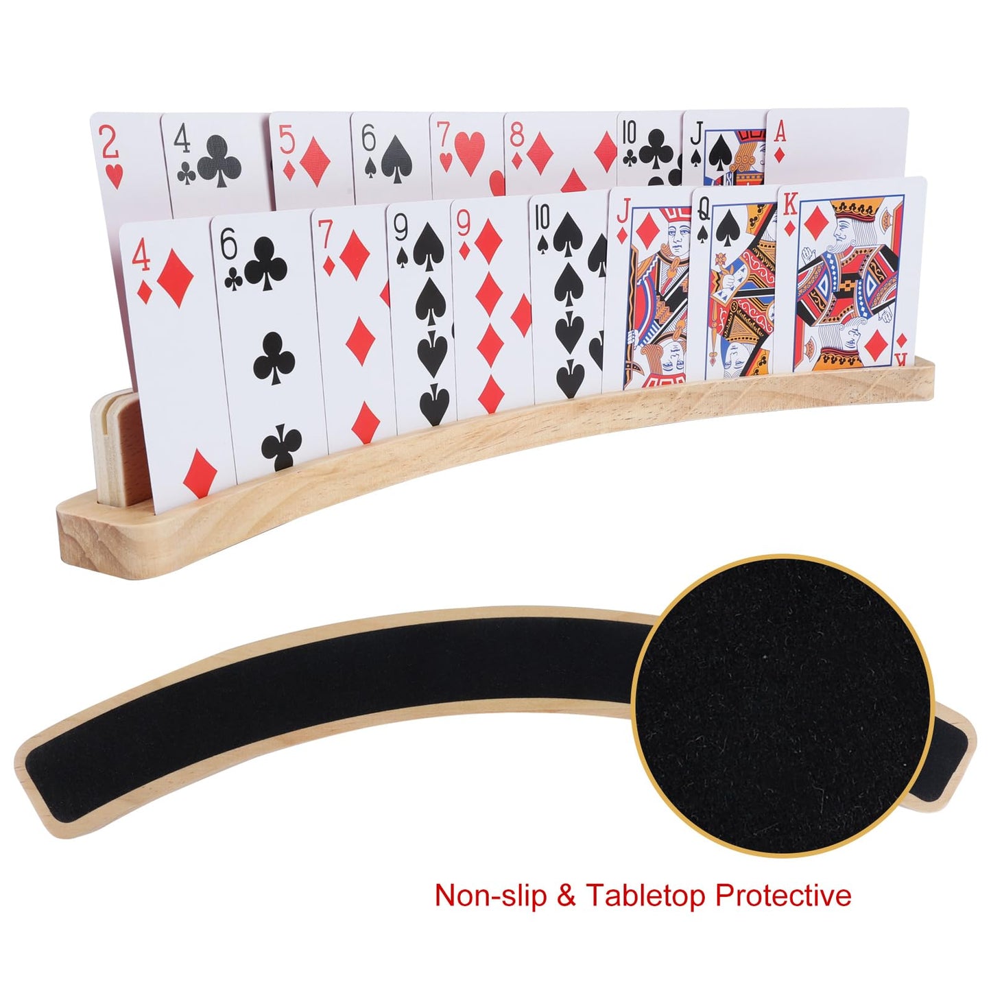 Offelec Set Of 4 Wood Playing Cards Holders - 14 Inch 2 Slot Solid Wooden Cruved Playing Card Holder Set For Kids Adults Stackab