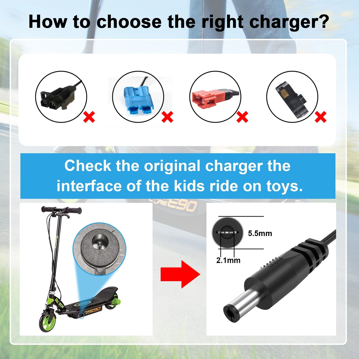 12V Kids Ride On Car Battery Charger For Razor Power Core E90, E95, Mx125, Power Wheels Power Supply For Ferrari, Lamborghini, M