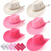 Zhanmai 12 Pcs Cowboy Hat and Bandana Cowboy Cowgirl Hats Bulk Western Party Costume Halloween Accessory (Pink Mix Color,Polyest