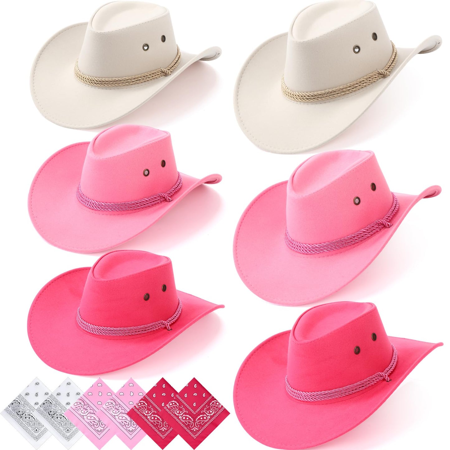 Zhanmai 12 Pcs Cowboy Hat and Bandana Cowboy Cowgirl Hats Bulk Western Party Costume Halloween Accessory (Pink Mix Color,Polyest